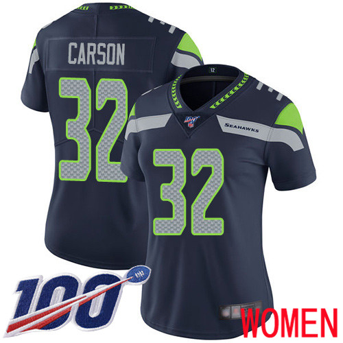Seattle Seahawks Limited Navy Blue Women Chris Carson Home Jersey NFL Football #32 100th Season Vapor Untouchable